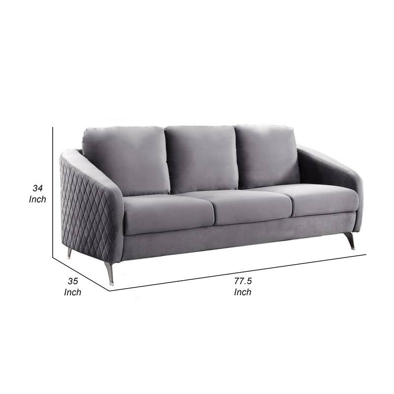 Hida 78 Inch Modern Accent Sofa, Diamond Stitching, Gray Velvet Fabric