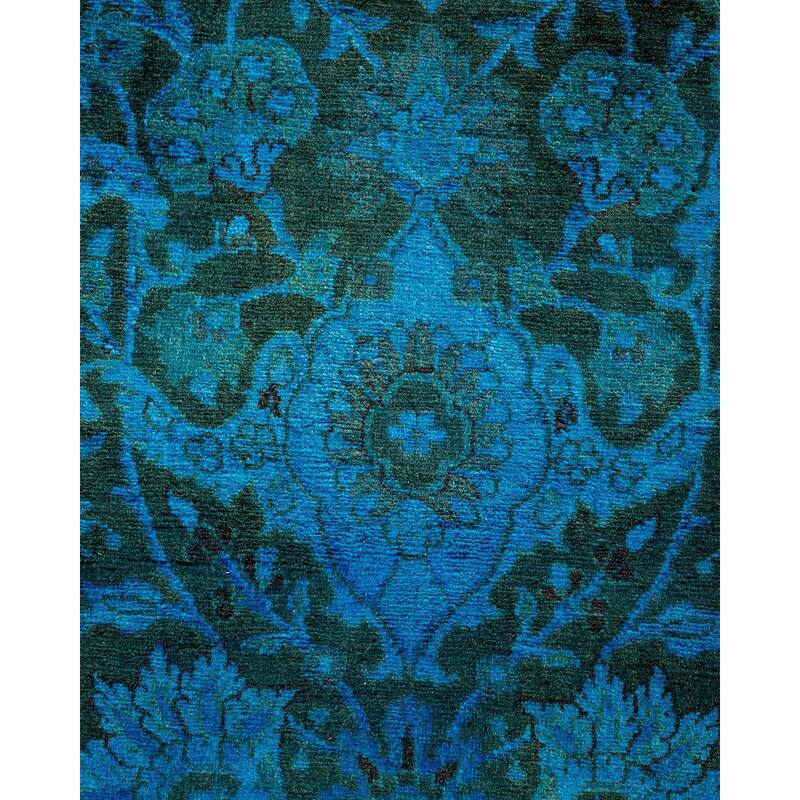 Overton Hand Knotted Wool Vintage Inspired Modern Contemporary Overdyed Blue Runner Rug - 2' 7" x 9' 3"