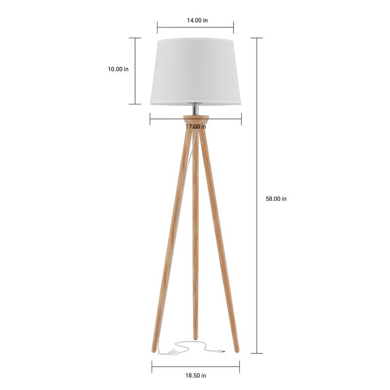 Lavish Home Tripod Floor Lamp with LED Bulb and Natural Oak Wood Base