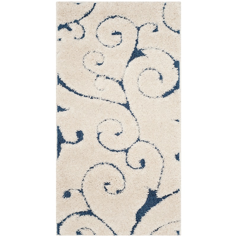 SAFAVIEH Florida Shag Shahin Scroll 1.2-inch Thick Textured Rug - 2'3" x  4' - Cream/Blue - Runner/Rectangle