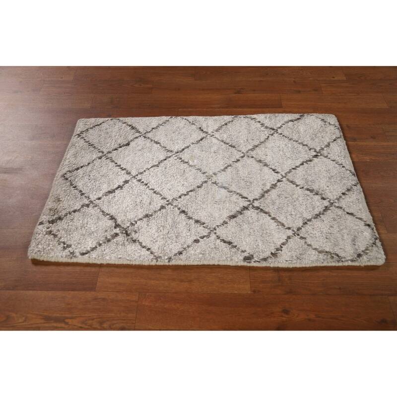 Thick Trellis Moroccan Indian Accent Rug Hand-Knotted Wool Carpet - 2'0"x 3'0"