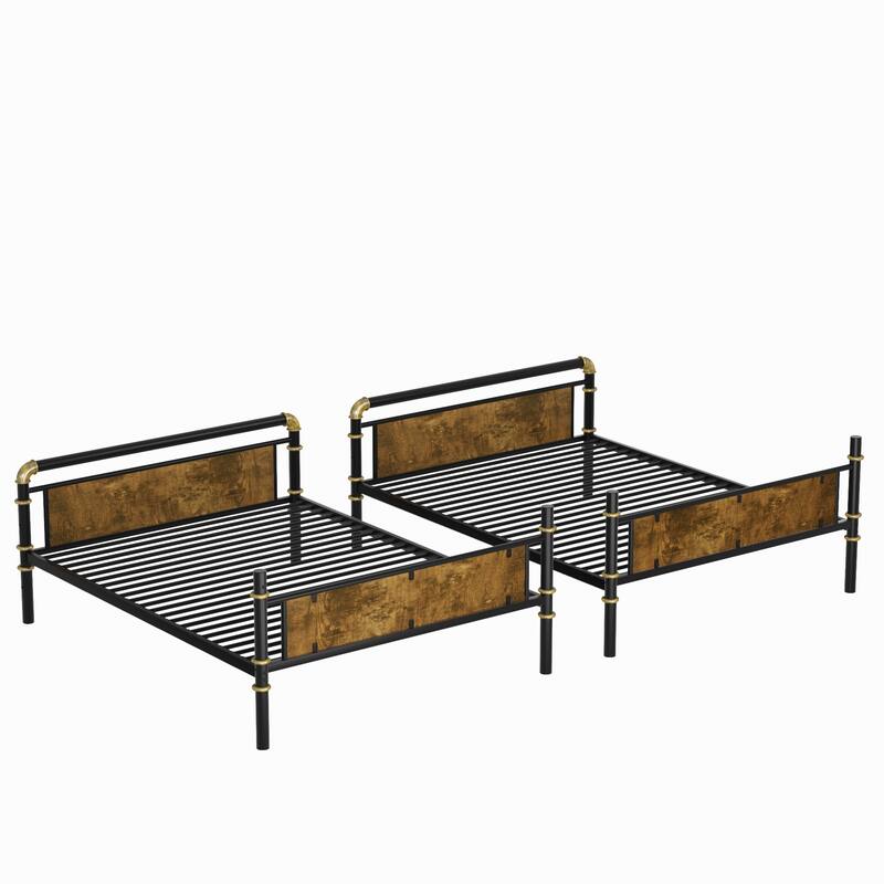 Twin XL Over Twin XL Metal Bunk Bed with Detachable Design, Safety Guard Rails and Storage Space