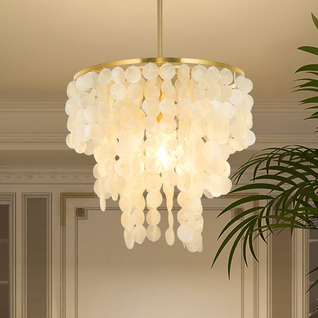 Modern Capiz Shell Chandelier Seashell Pendant Light Fixture for Living Room, Dining Room, Bedroom, Entryway