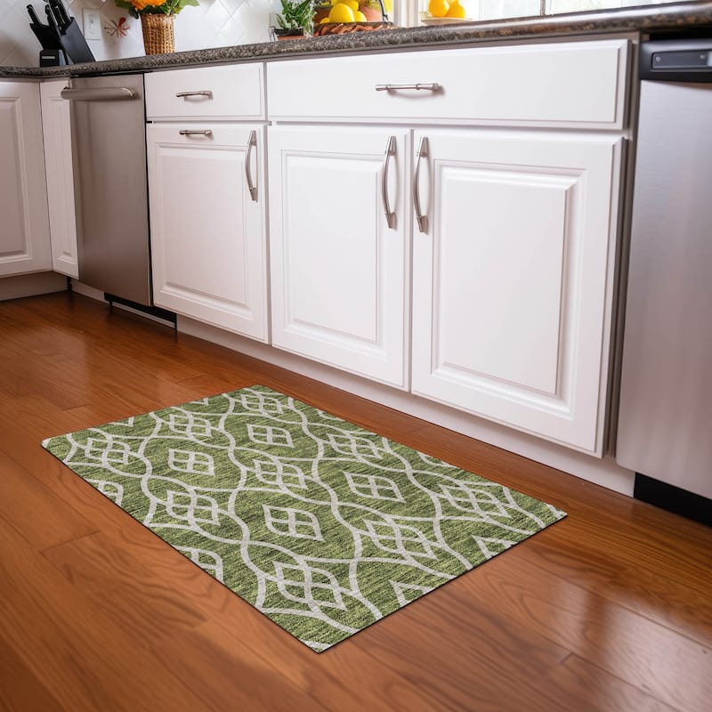 Premium Washable Super Soft Transitional Scroll Mayfield Rug - Olive - 1'8" x 2'6"