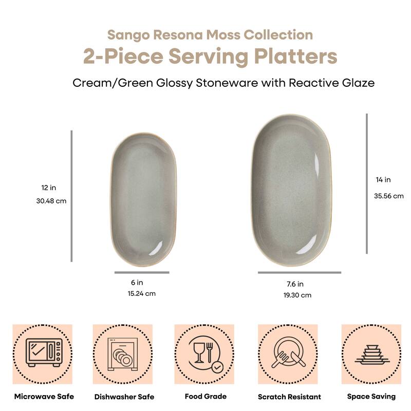 Sango Resona Blue/Black Large Ceramic Serving Platters Set of 2, 14/12 Inch