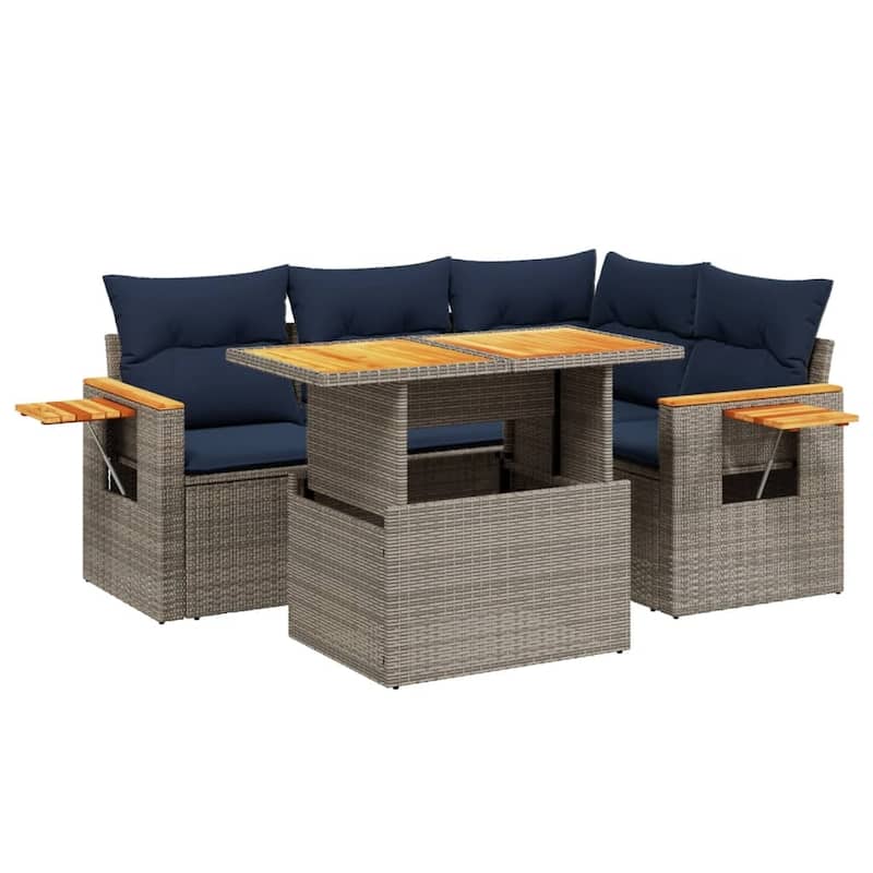 vidaXL Patio Sofa Set with Cushions Outdoor Furniture 5 Piece Poly Rattan