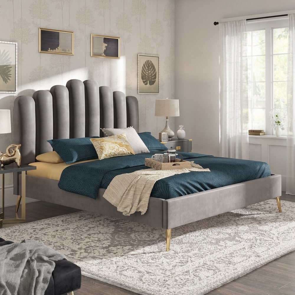 Eggleston Art Deco Velvet Upholstered Platform Bed by iNSPIRE Q Bold