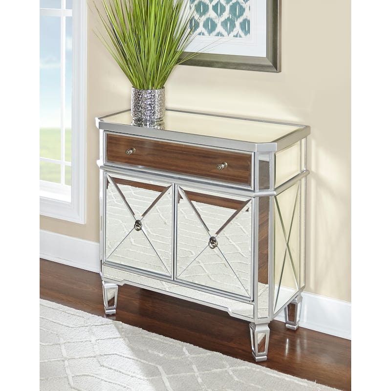 Linon Cascade Mirrored Glass Double Door Console Table