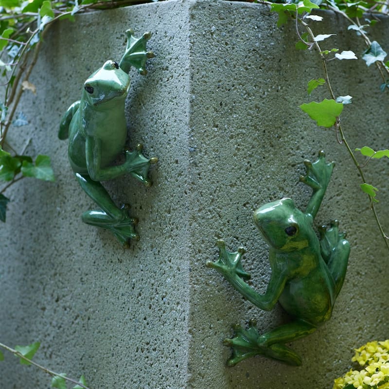 Frog Garden Wall Decorations - 7.75" - Green - Set of 2