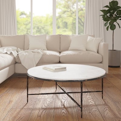Sevita Elijah Round Marble & Metal Coffee Table, 36" L x 36" W x 18" H - 36" Diameter x 18" H