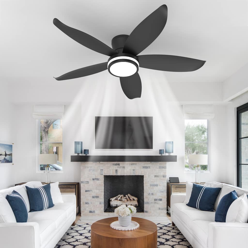 42-inch 5-blade high-airflow easy-install plug-in ABS blade ceiling fan light - Black