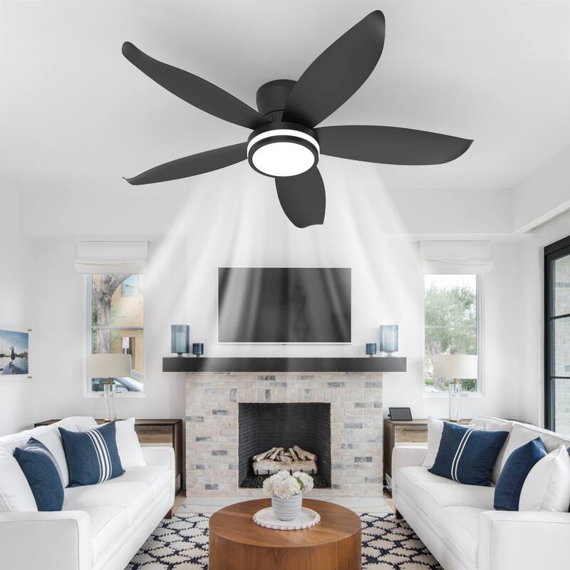 42-inch 5-blade high-airflow easy-install plug-in ABS blade ceiling fan light - Black - Black