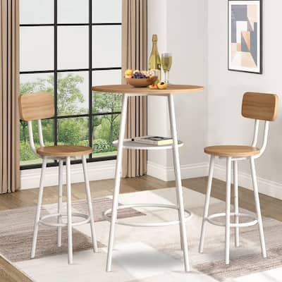 3-Piece Bar Table Set for 2, 2-Tier Round Bistro Dining Table Set