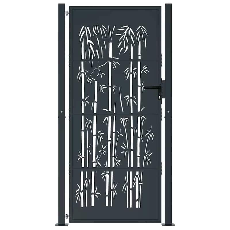 vidaXL Garden Gate Decorative Outdoor Fence Anthracite Steel Bamboo Design - 43.3 x 70.9"