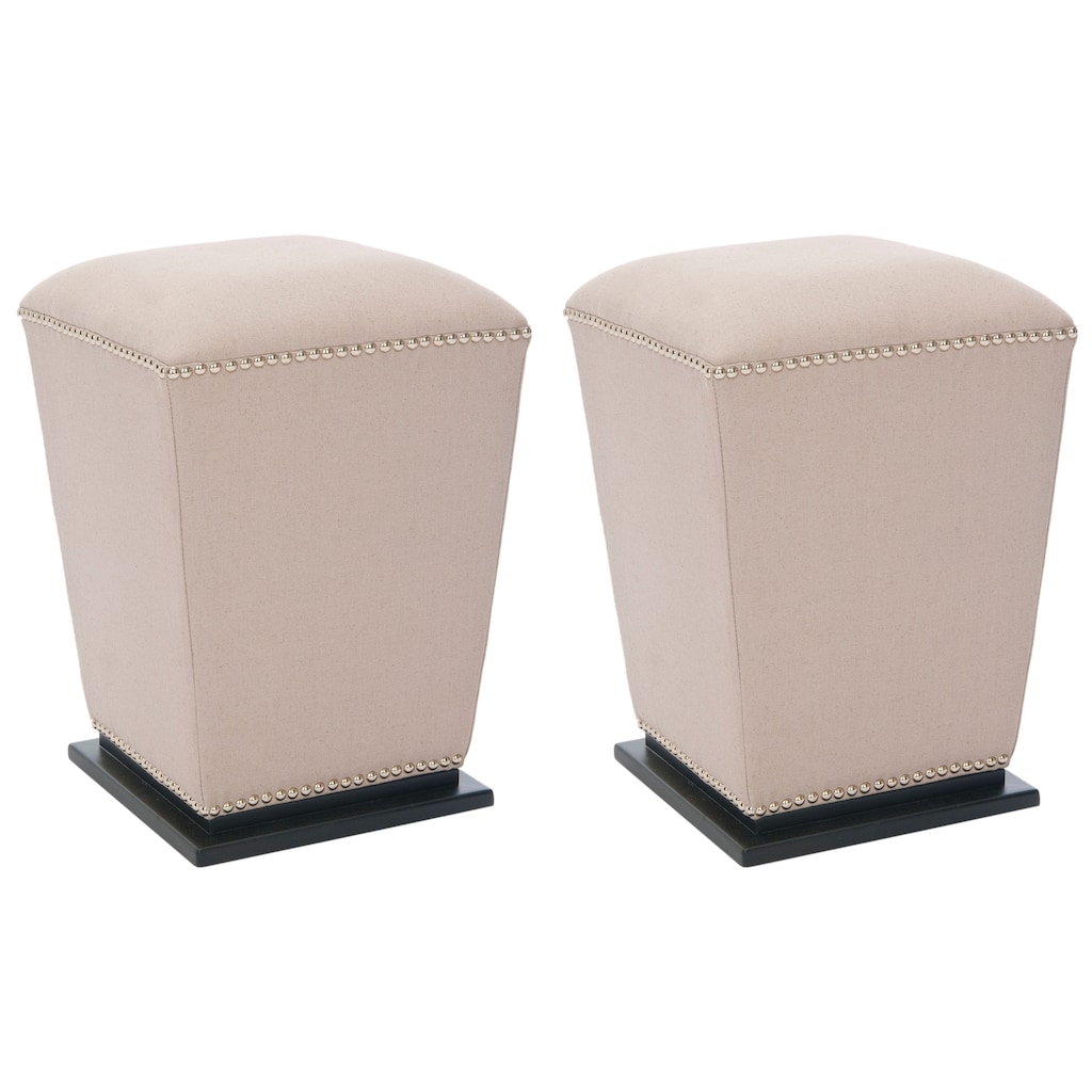 SAFAVIEH Tambra Beige Fabric Ottoman (Set of 2)