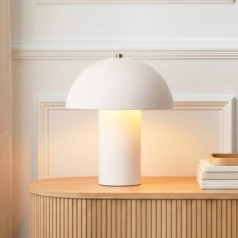 Brightech Alba LED Off-White Cream Ceramic Midcentury Round Dome Dimmable Bedside Nightstand Desk Lamp