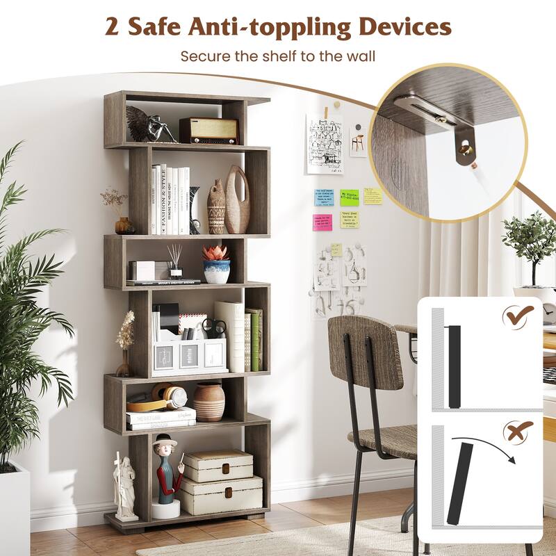 Gymax Set of 2 6-tier Storage Bookshelf w/Anti-toppling Kits