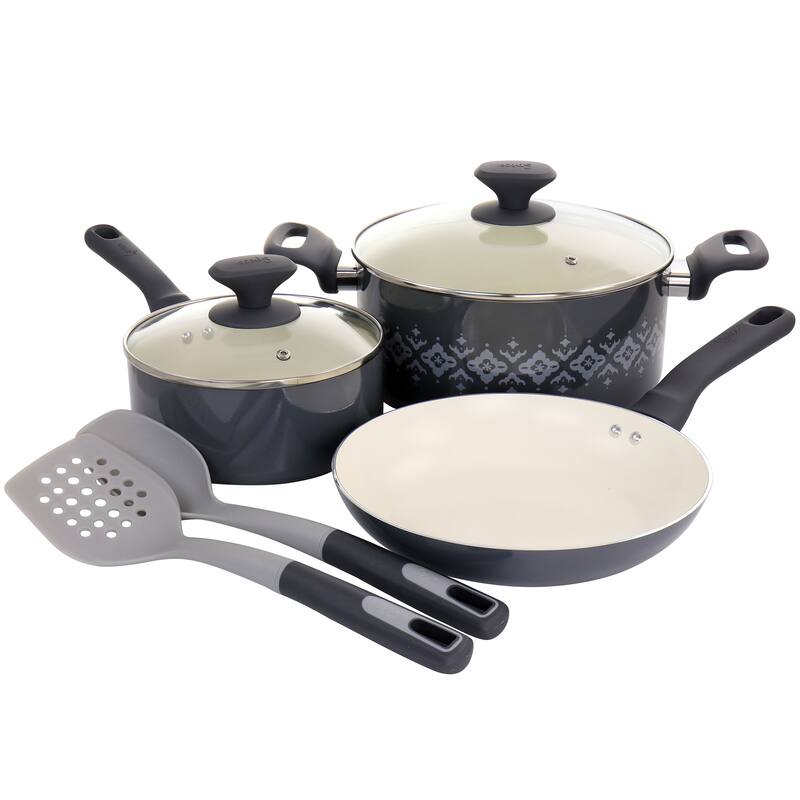 Spice by Tia Mowry Savory Saffron 7Pc Aluminum Cookware Set Grey