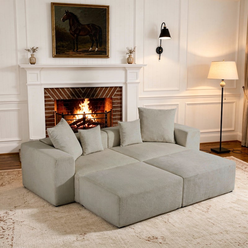 Corduroy Upholstered Modular Sectional Sofa with Ottoman