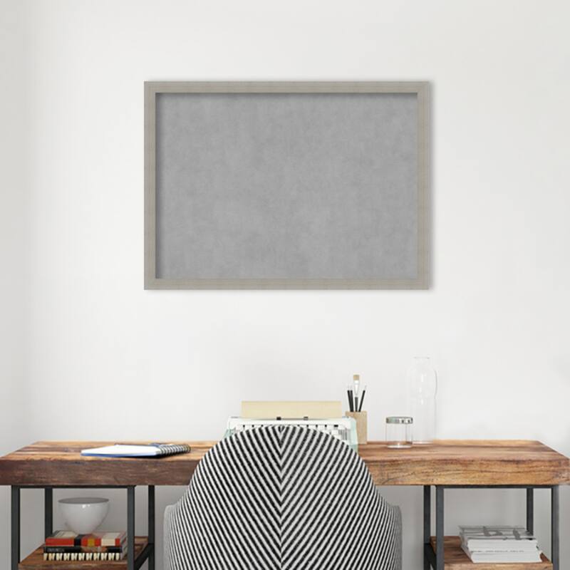 Amanti Art Woodgrain Stripe Grey Framed Magnetic Board