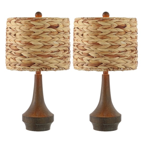 slide 2 of 9, Leona 21" Rustic Farmhouse Handwoven Rattan/Resin LED Table Lamp, Brown Wood Finish (Set of 2) by JONATHAN Y 21" - Brown Wood Finish