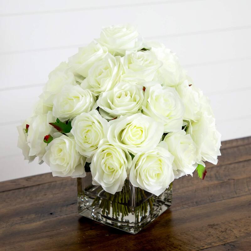 13-in Artificial Rose Arrangement in Glass Vase