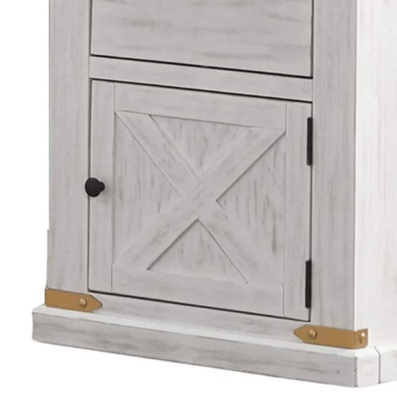 Becca Farmhouse End Table, Barn Door Storage, Gold, White 26 Inch