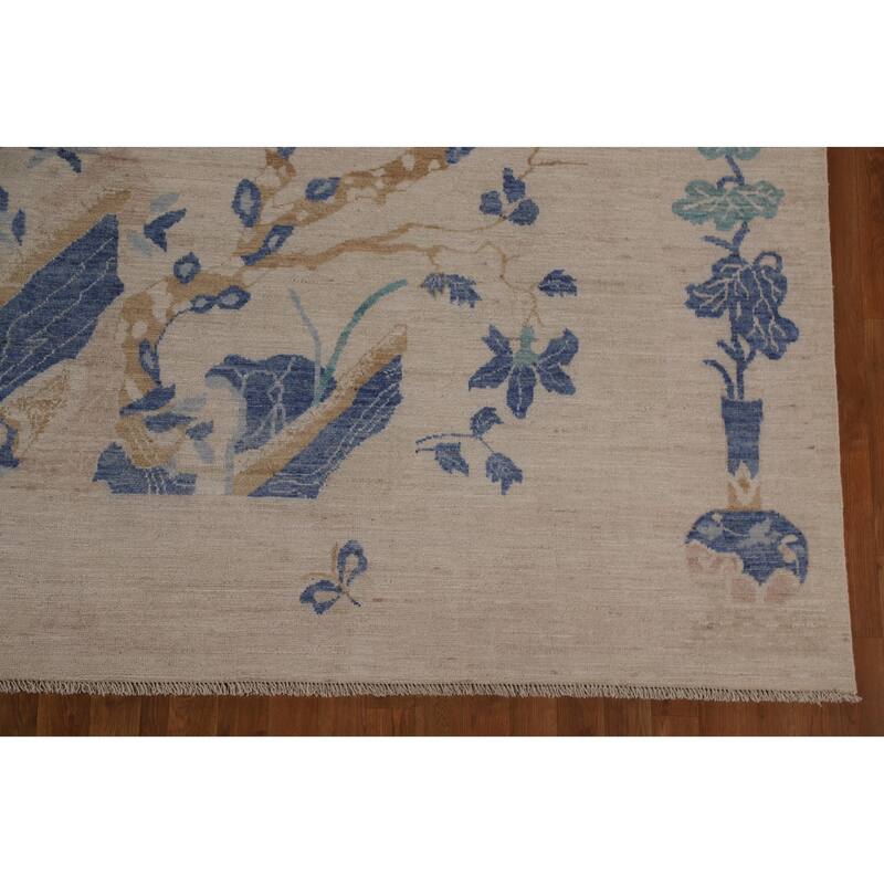 Hand Knotted Oriental 100% Wool Carpet Traditional Floral Beige & Ivories Art Deco Area Rug - 11' 8'' X 8' 11''