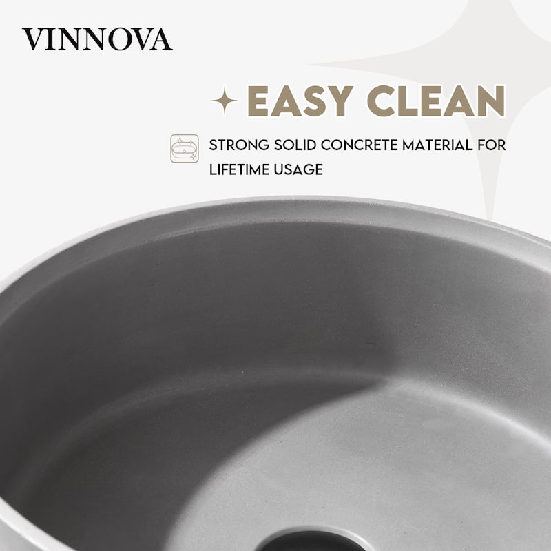 Vinnova Almonte Grey Concrete Circular Vessel Bathroom Sink - 15.4"L×15.4"W×5.9"H