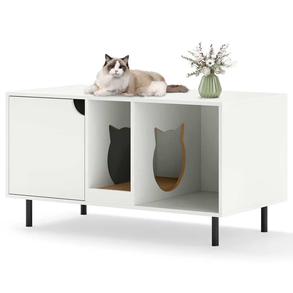 40 Inch Cat Litter Box Cabinet for 2 Cats, Hidden Washroom Enclosure - 40" x 21" x 22"
