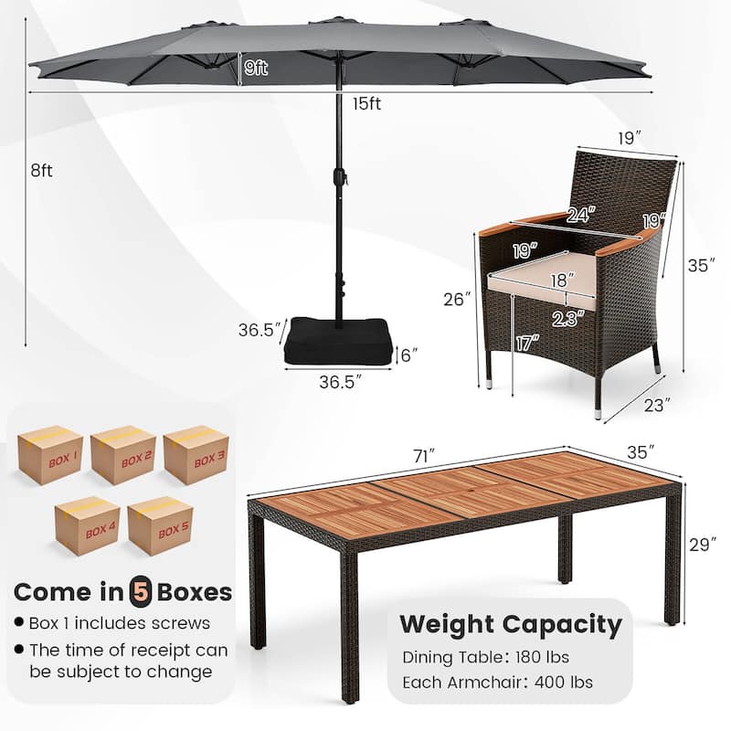Gymax 9 Piece Patio Wicker Dining Set w/ Double-Sided Patio Grey