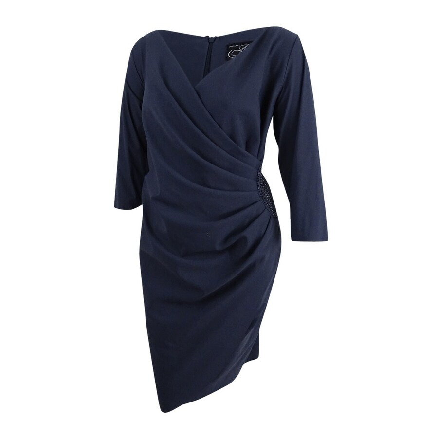 alex evenings compression embellished ruched sheath dress