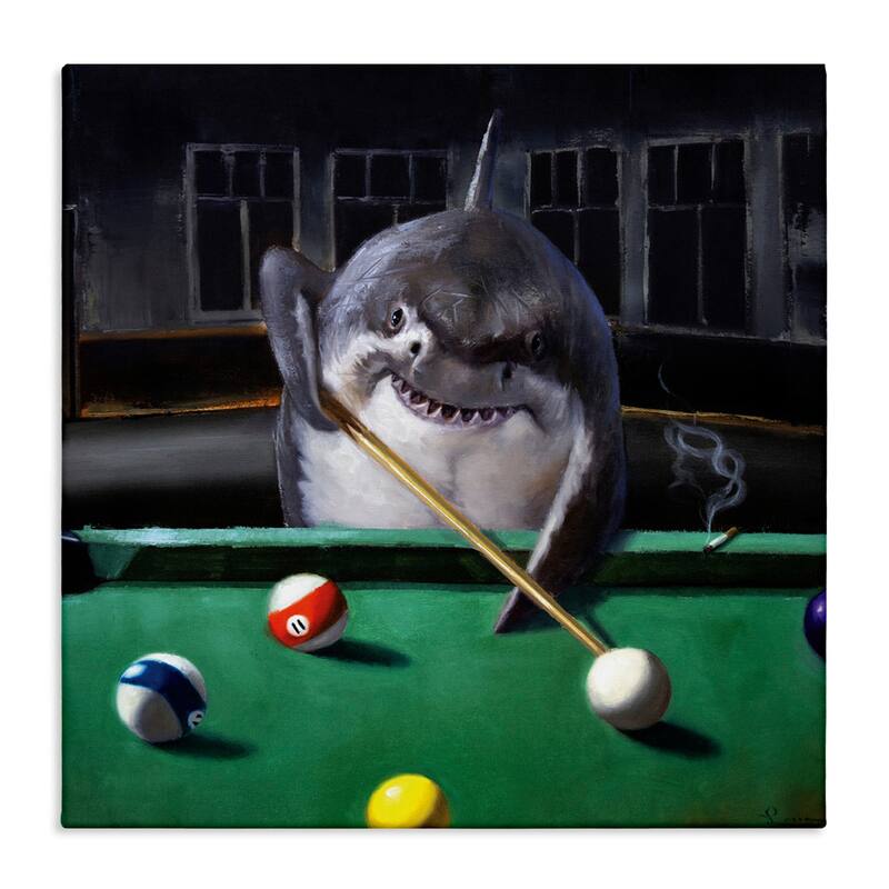 Stupell Pool Shark Funny Marine Animal Bar Canvas Wall Art - Green - 36 x 36