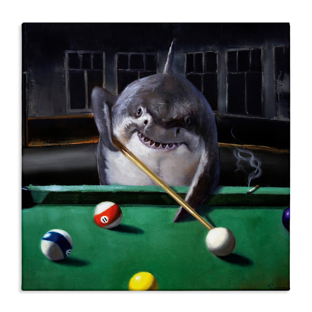 Stupell Pool Shark Funny Marine Animal Bar Canvas Wall Art - Green