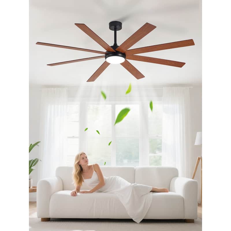 Large Ceiling Fan with Light - 8-Blade, Remote App Control, Dimmable 3CCT, Quiet DC Motor​, 66/72 Inches