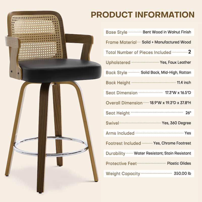 Upholstered Wood Swivel Counter Height Barstool with Arms