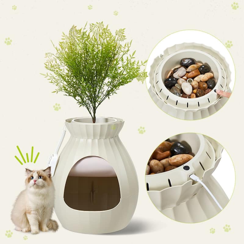 EROMMY Hidden Cat Litter Box Enclosure with Artificial Plants and Plasma Sterilization, Decorative Cat Furniture for Home