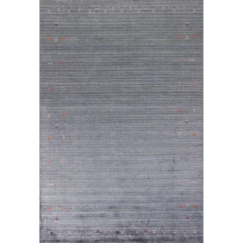 Blue & Gray Gabbeh Oriental Area Rug Handmade Wool Carpet - 6'7" x 9'7"