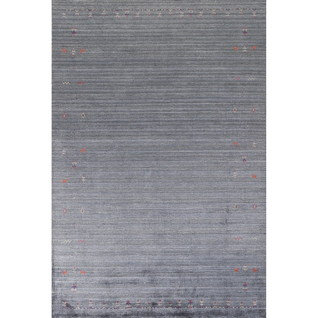 Blue & Gray Gabbeh Oriental Area Rug Handmade Wool Carpet - 6'7" x 9'7"