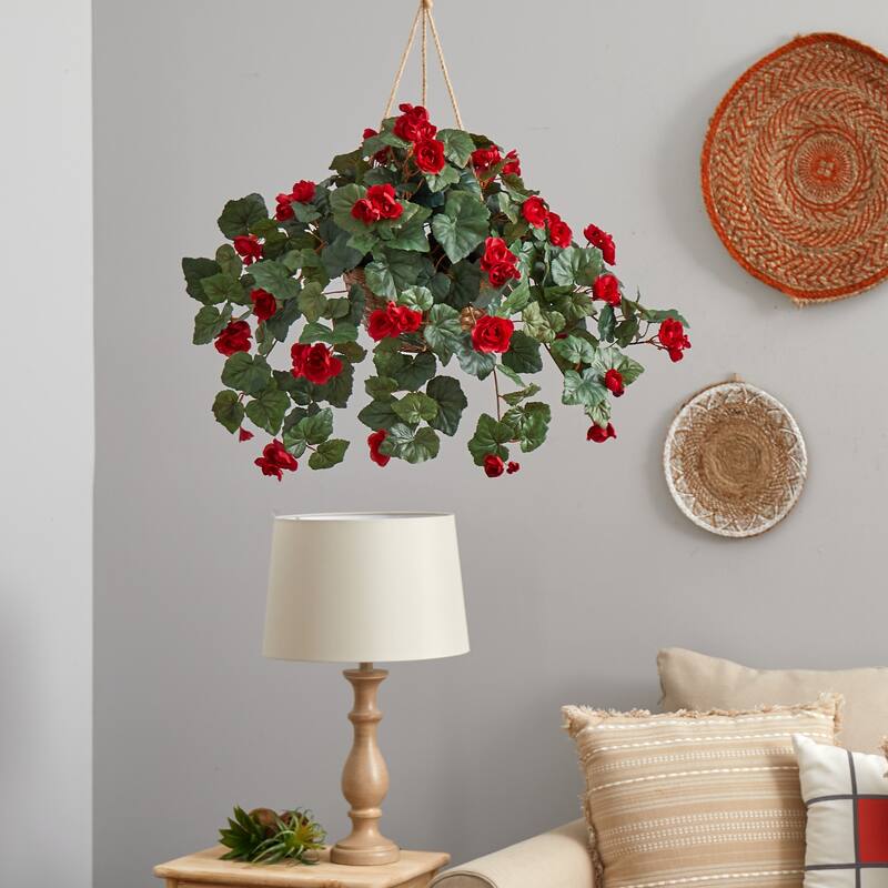 32" Artificial Begonia Flower with Hanging Basket