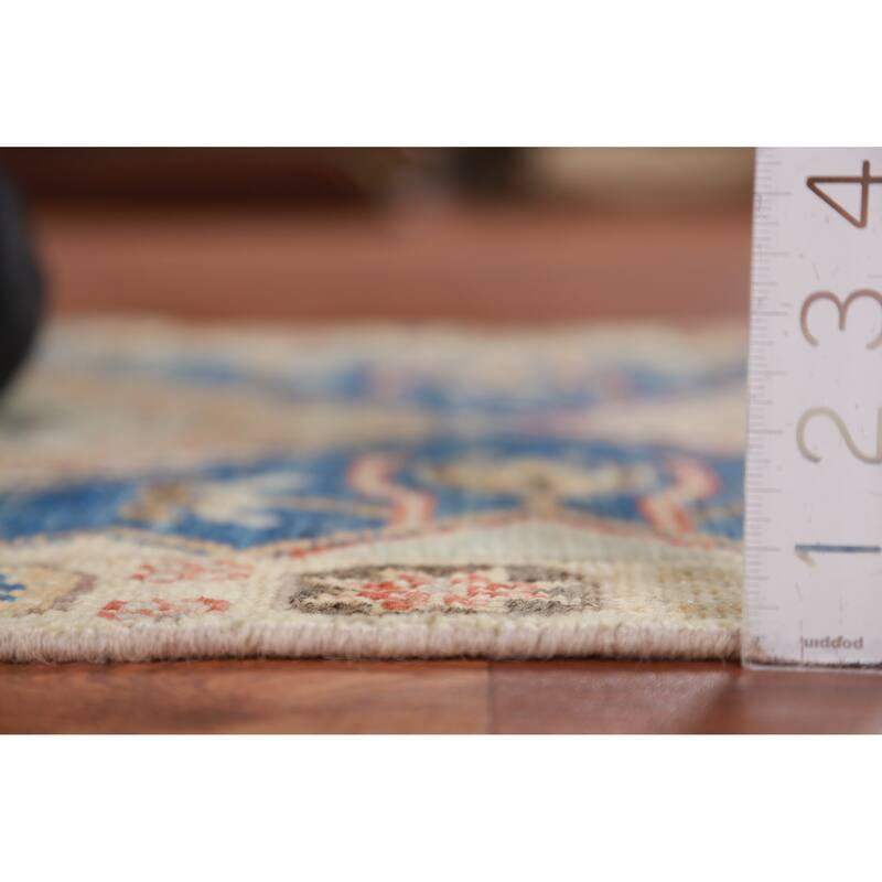 Hand Knotted Oriental 100% Wool Carpet Transitional Geometric Navy Blue & Blues Oushak Runner Rug - 9' 11'' X 2' 7''