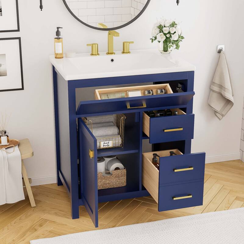 30-Inch Blue Bathroom Vanity with Ceramic Sink - Blue