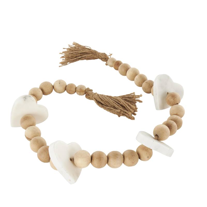 Marble Heart Handmade Garland with Tassel with Knotted Brown Jute and White Accents - Light Brown - Roche River Decor