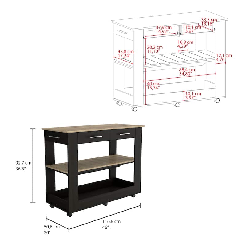 TUHOME Cala Kitchen Island 46 Kitchen Island with 2 Drawers