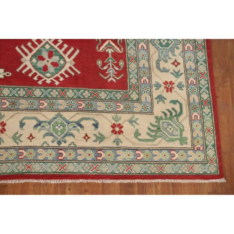 Red Geometric Kazak Oriental Area Rug Handmade Traditional Wool Carpet - 8'4"x 11'7"