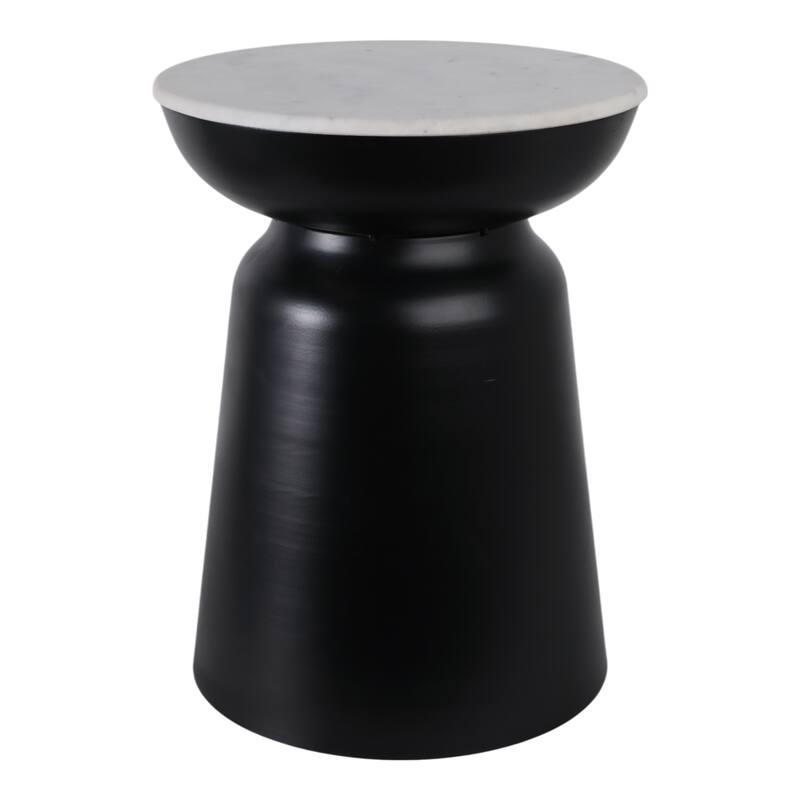 Metal Marble Round Top Drum End Table - Black, 20" - 20.0"