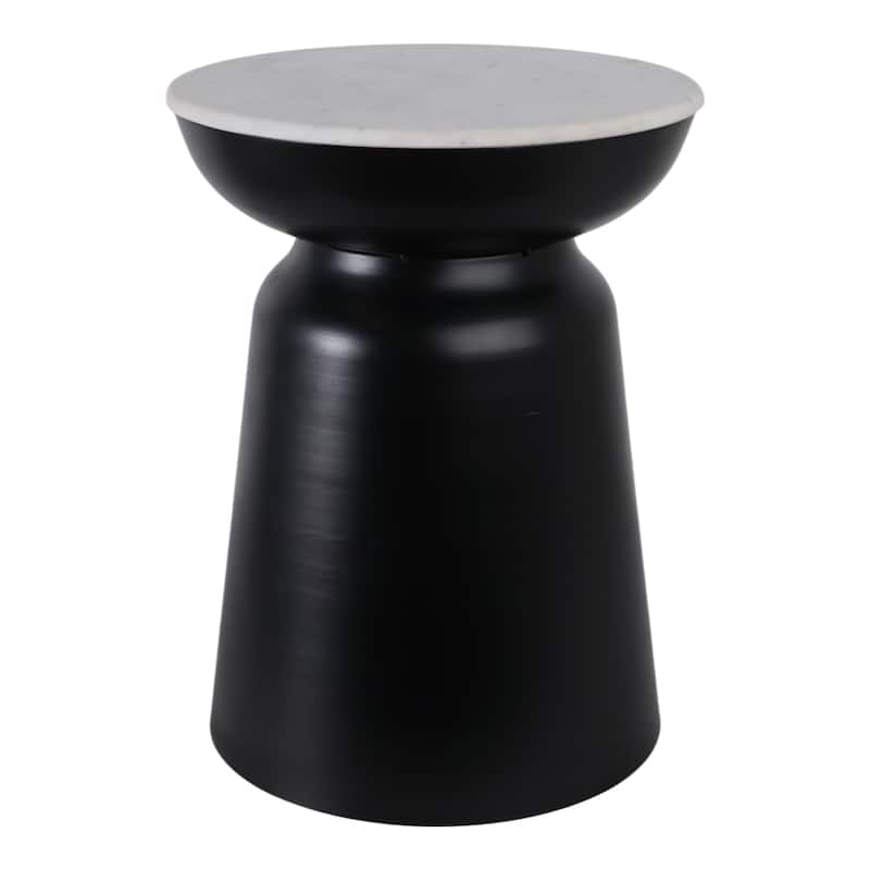 Modern Accent Table with Marble Top and Iron Base - 20" Black - 15" x 15" x 20"