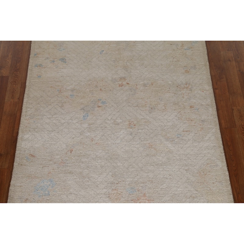 Geometric Art Deco Oriental Wool Area Rug Hand-knotted Foyer Carpet - 3'11" x 4'10"
