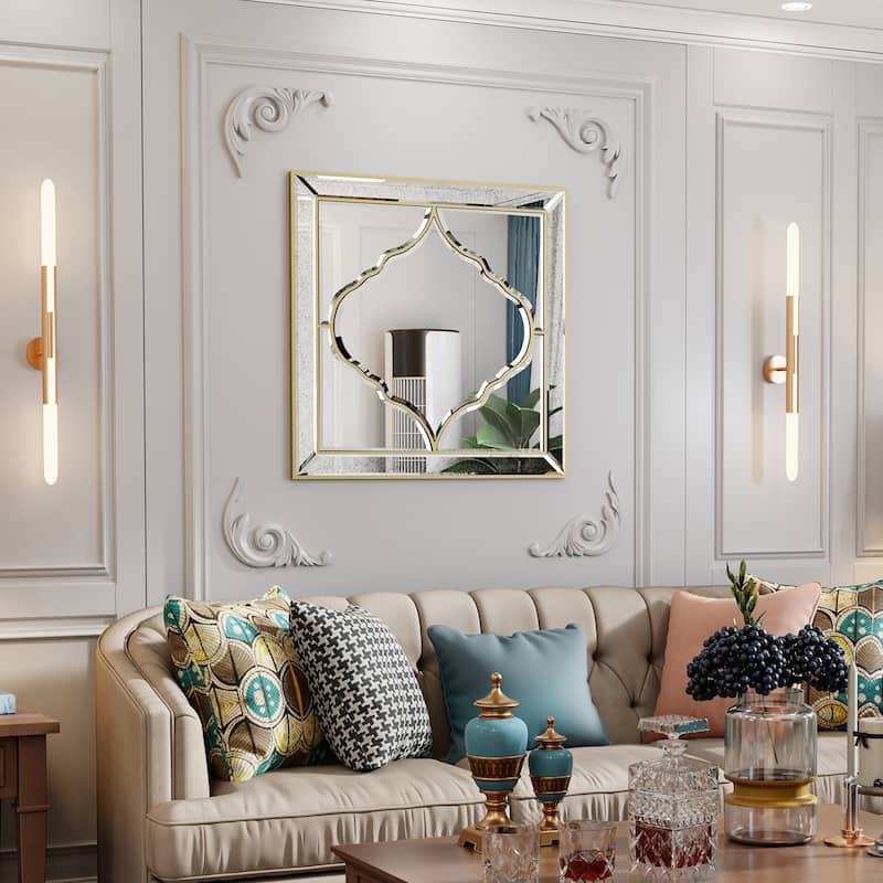 Square Glass Wall Mirror Decorative Hanging for Living Room