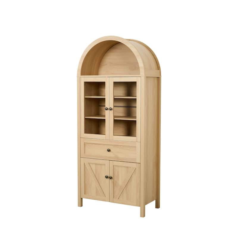 Wood Buffet Sideboard, Elegant Storage Cabinet with Arch Design, Accent Cabinet with Vintage Circular Handles
